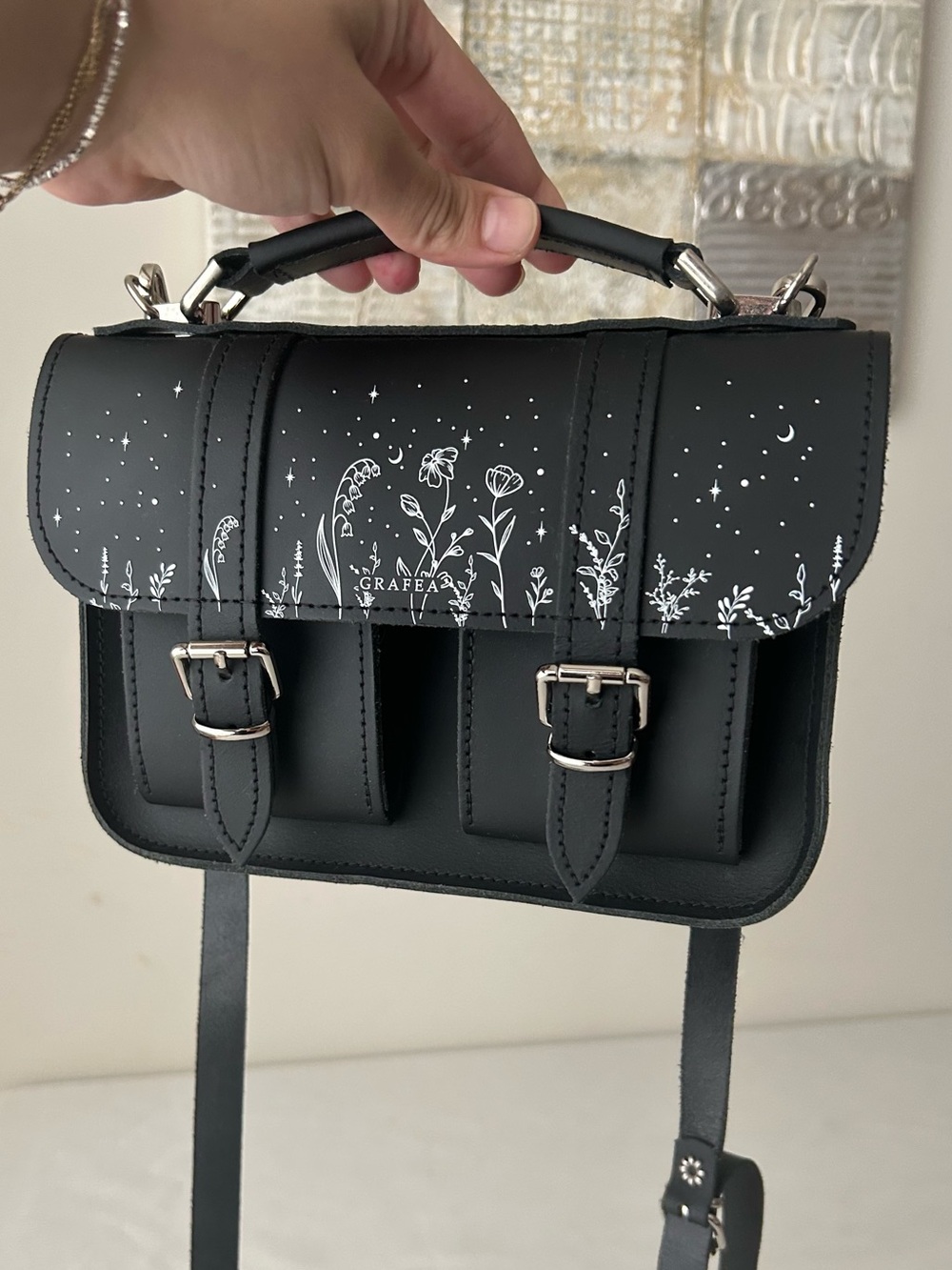 Grafea Black Floral-Print small Satchel made in England 🏴󠁧󠁢󠁥󠁮󠁧󠁿